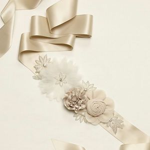 Wedding Dress Flower Champagne Ribbon Sash NWT